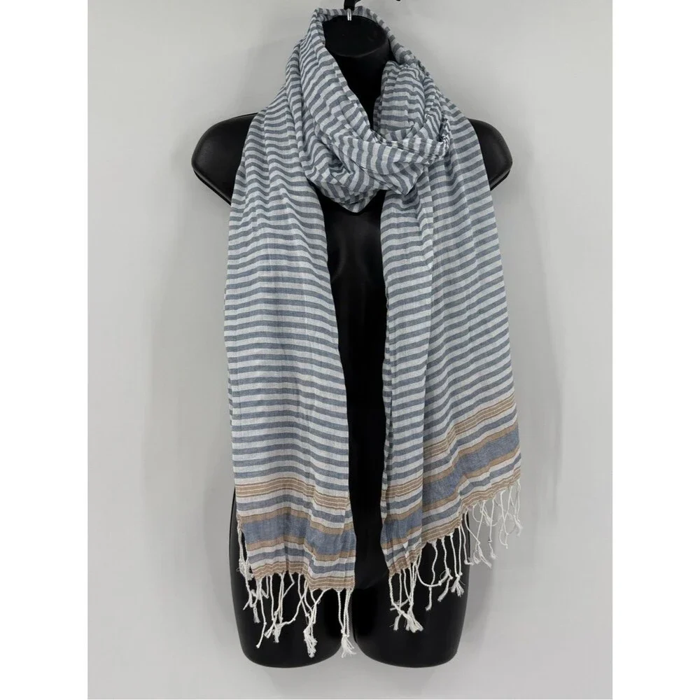 REI Lightweight Cotton Striped Fringe Scarf | Blue Multi | One Size